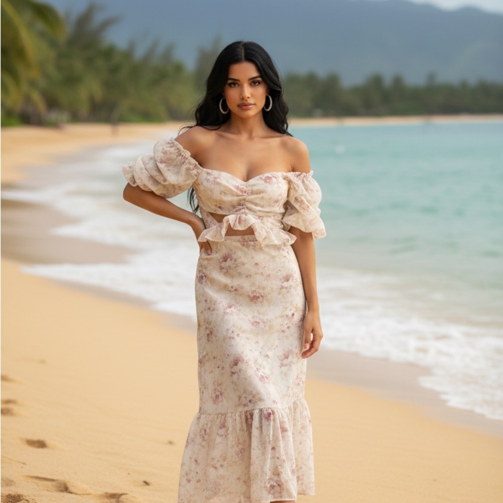 En Saison Blush and Cream Textured Dress
